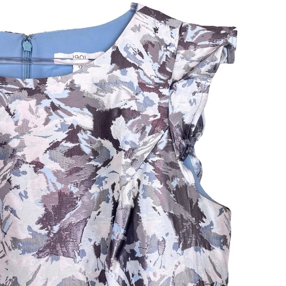 1901 Floral Ruffle Metallic Cocktail Mini Dress Ivory Blue-Gray Size 12 - Picture 4 of 9